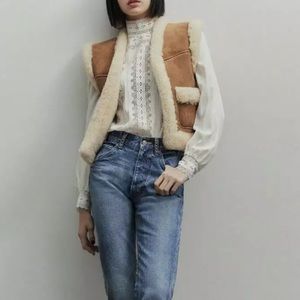 NWOT Suede vest jacket with fur vintage coat jacket